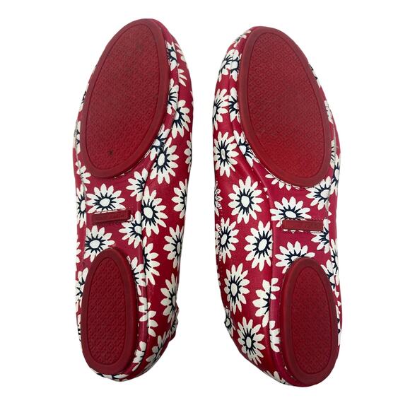 Tory Burch Minnie Leather Red Floral Ballet Flats 9.5 - Picture 4 of 7